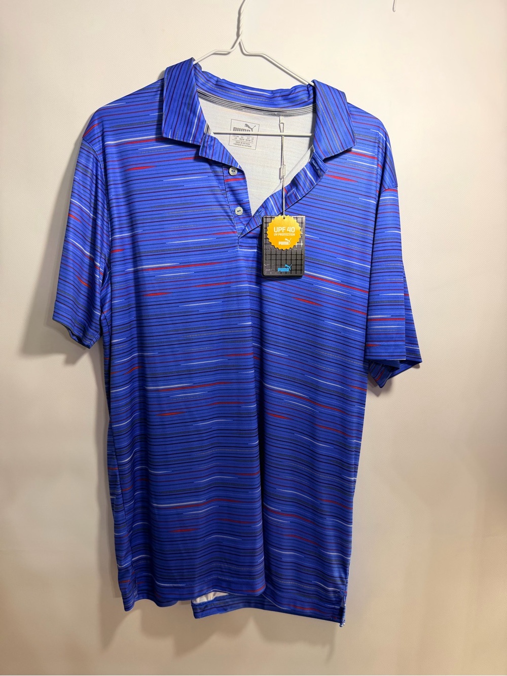 Puma Men’s Royal Blue Polo with Red Accent Stripes